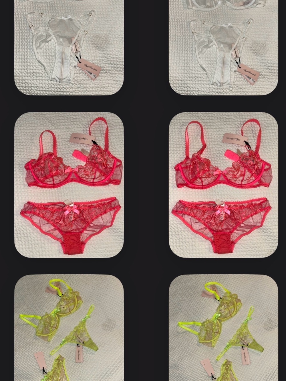 Agent Provocateur Sheer Lace Bra & Bikini Set in Neon, pink